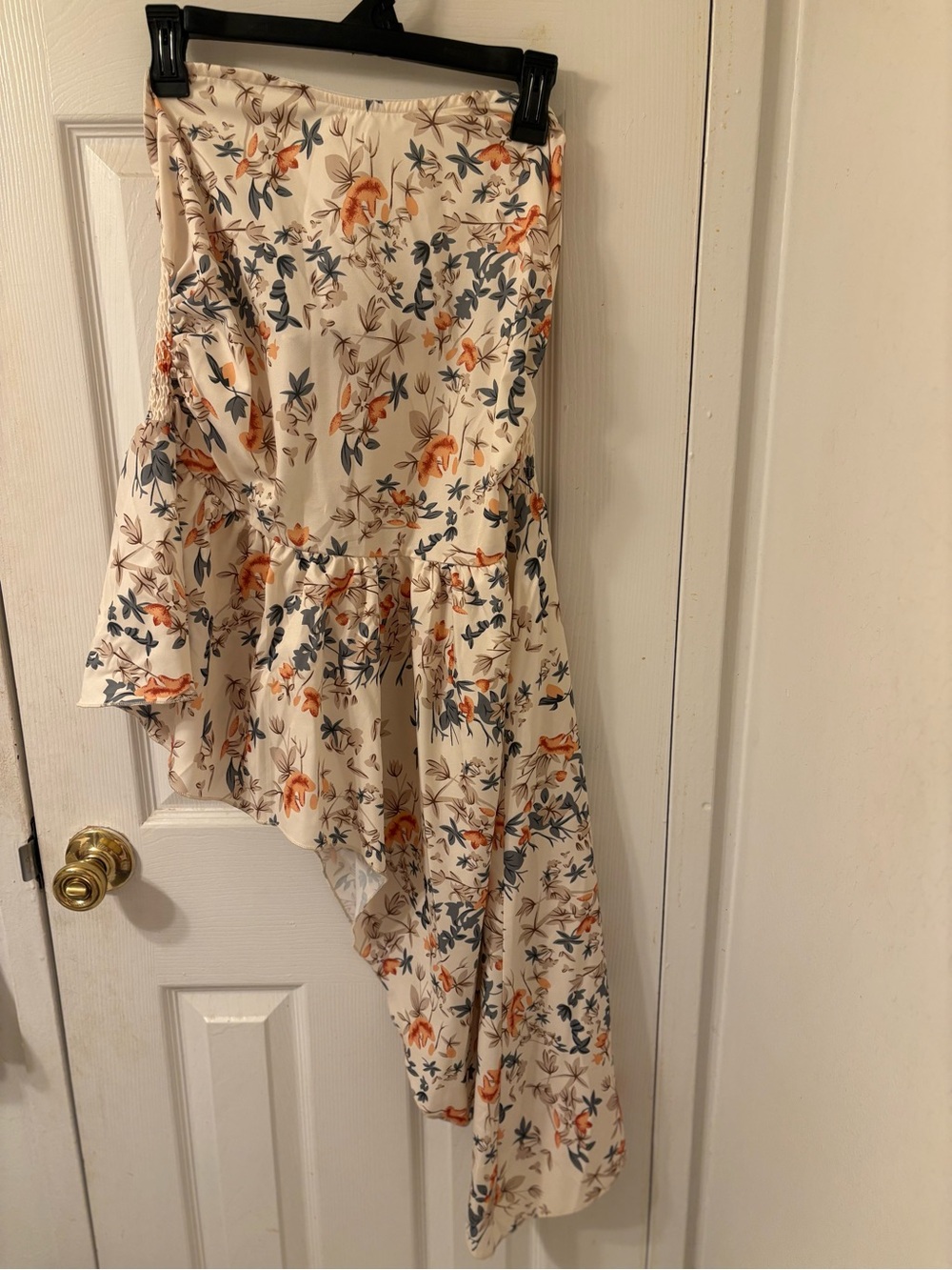 SHEIN Cream Strapless Floral High-Low Top with Orange & Blue Blooms